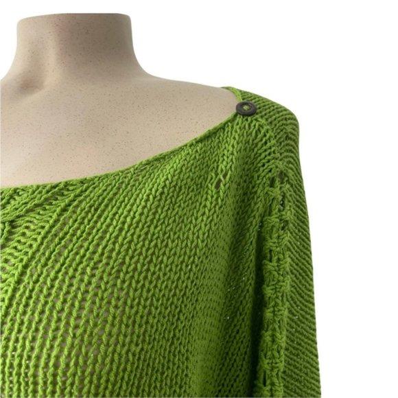 WOODEN SHIPS Women's Green Open Knit Long Sleeve Pullover Sweater Small/Medium - Picture 2 of 11